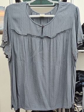 Blair Gray Eyelet-Sleeve Ruffle Tunic